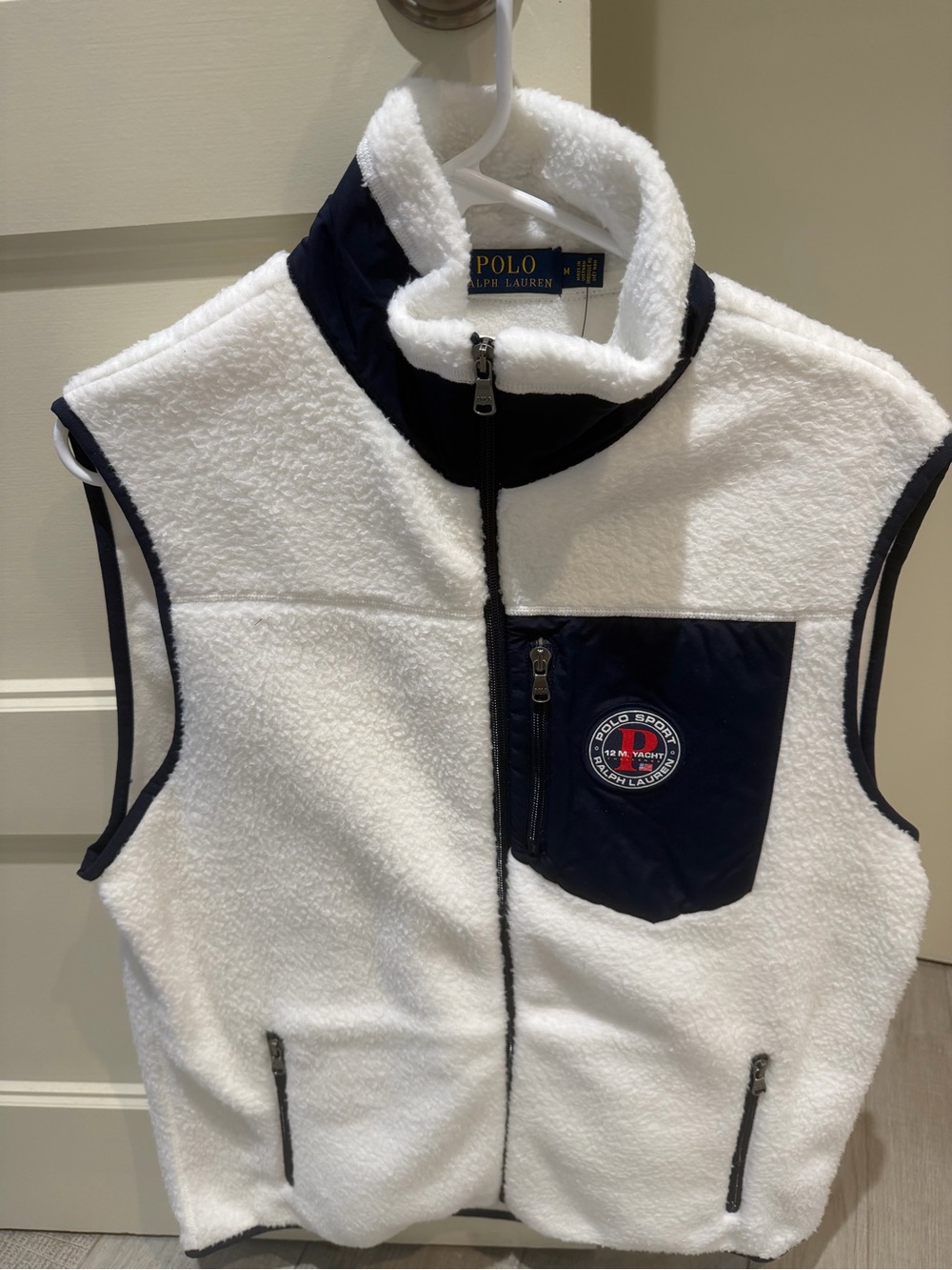 Polo by Ralph Lauren White and Navy Sherpa Zip Vest
